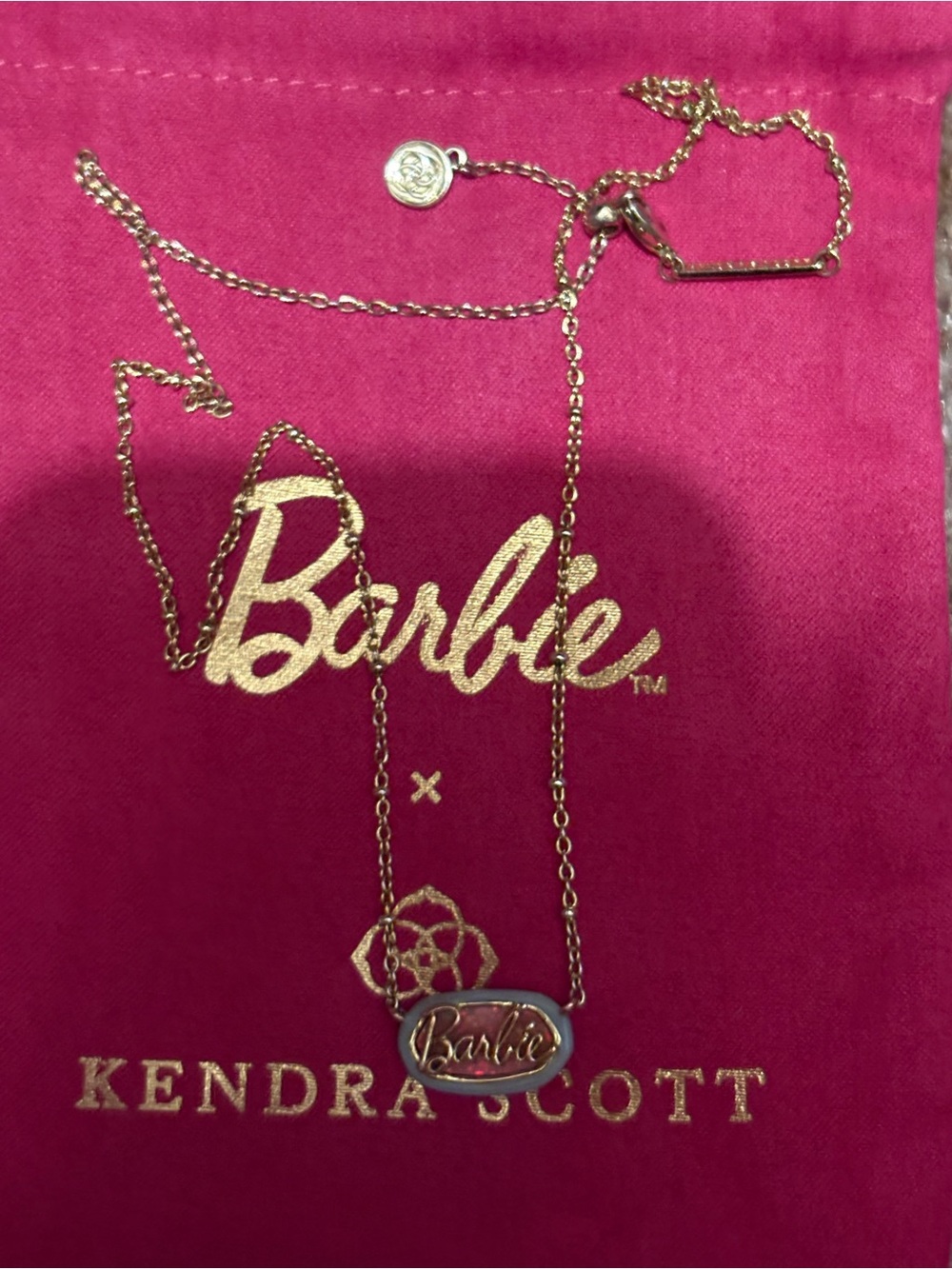 Kendra Scott x BARBIE Gold reversible pink Necklace